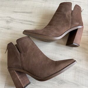 Vince Camuto Brown Suede Pointed Toe Block Heel Ankle Booties